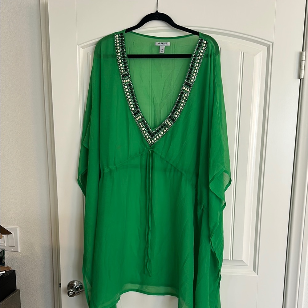 Old Navy Green Swim Coverup with Embellished Neckline